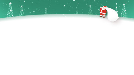 Santa Claus walks in the snow (with telop space)の写真素材