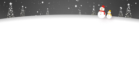 Snowmen walk in the falling snow (telop space available)の写真素材