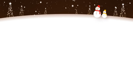 Snowmen walk in the falling snow (telop space available)の写真素材
