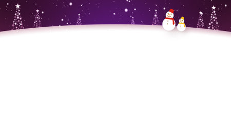 Snowmen walk in the falling snow (telop space available)の写真素材