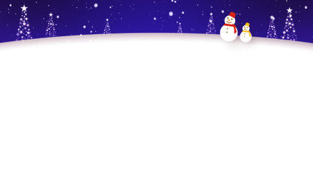 Snowmen walk in the falling snow (telop space available)の写真素材