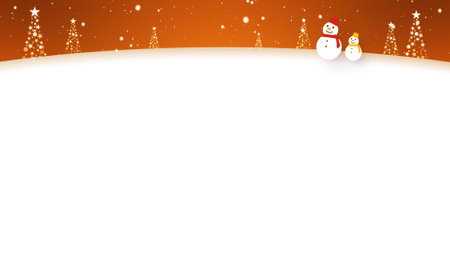 Snowmen walk in the falling snow (telop space available)の写真素材