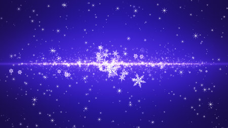 Crystal of snow and glitter flutter on a colored backgroundの写真素材
