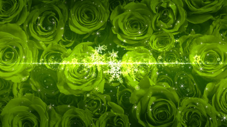 Crystal of snow and glitter flutter on rose backgroundの写真素材