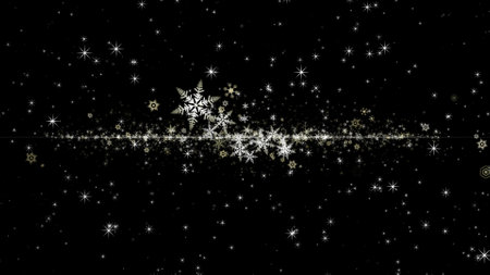 Crystal of snow and glitter flutter on a colored backgroundの写真素材