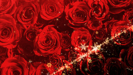 Crystal of snow and glitter flutter on rose backgroundの写真素材