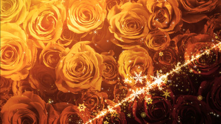 Crystal of snow and glitter flutter on rose backgroundの写真素材