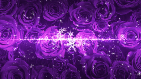 Crystal of snow and glitter flutter on rose backgroundの写真素材