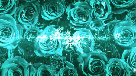Crystal of snow and glitter flutter on rose backgroundの写真素材