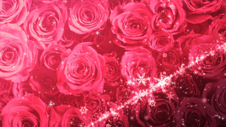 Crystal of snow and glitter flutter on rose backgroundの写真素材