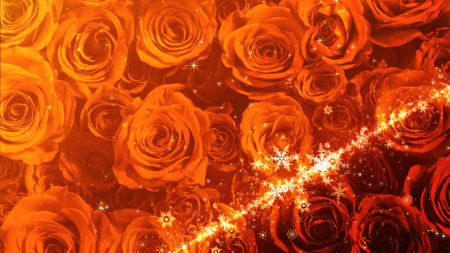 Crystal of snow and glitter flutter on rose backgroundの写真素材
