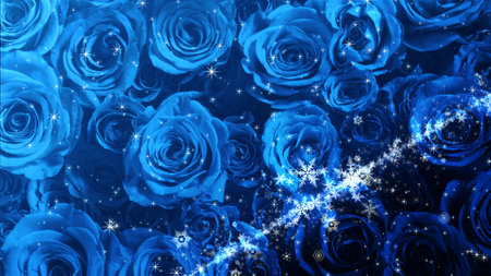 Crystal of snow and glitter flutter on rose backgroundの写真素材
