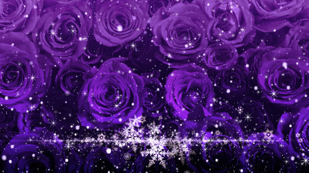 Crystal of snow and glitter flutter on rose backgroundの写真素材