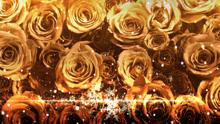 Crystal of snow and glitter flutter on rose backgroundの写真素材