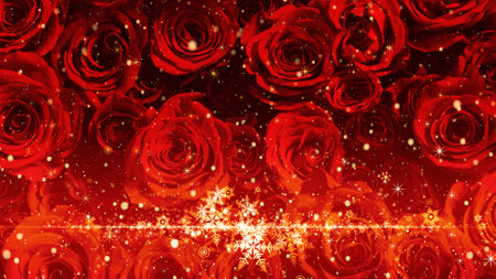Crystal of snow and glitter flutter on rose backgroundの写真素材