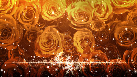 Crystal of snow and glitter flutter on rose backgroundの写真素材