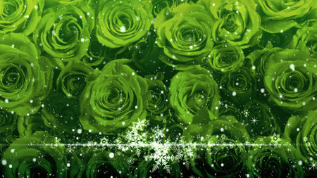 Crystal of snow and glitter flutter on rose backgroundの写真素材