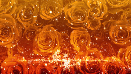 Crystal of snow and glitter flutter on rose backgroundの写真素材