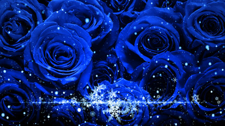 Crystal of snow and glitter flutter on rose backgroundの写真素材