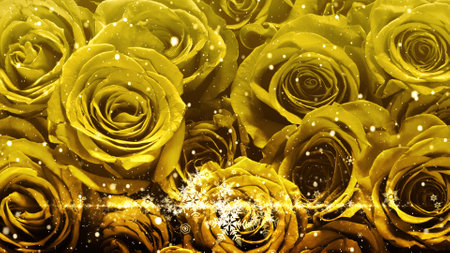 Crystal of snow and glitter flutter on rose backgroundの写真素材