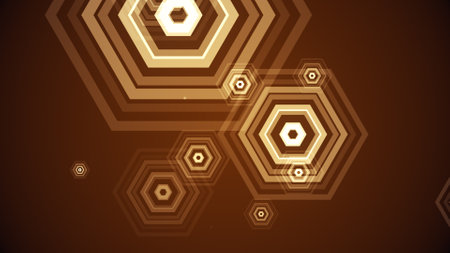 Hexagons spring up on a colorful backgroundの写真素材