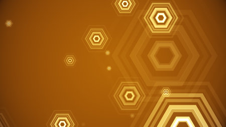 Hexagons spring up on a colorful backgroundの写真素材