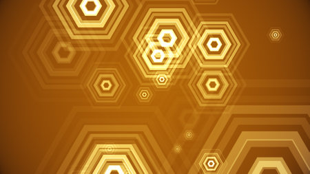 Hexagons spring up on a colorful backgroundの写真素材