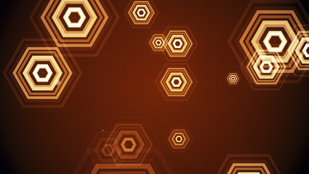 Hexagons spring up on a colorful backgroundの写真素材