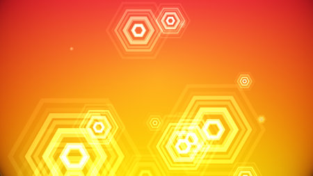 Hexagons spring up on a colorful backgroundの写真素材