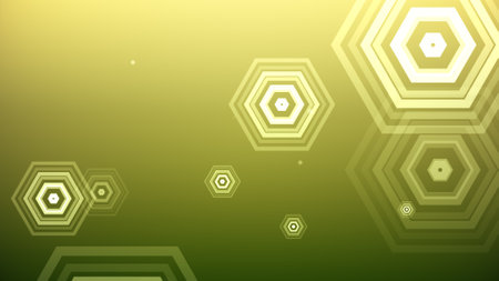Hexagons spring up on a colorful backgroundの写真素材