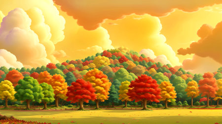 Autumn leaves forest and park, duskの素材