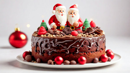 Chocolate cake with Christmas ornaments and Santa Clausの素材