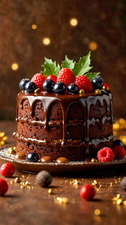Chocolate cake with raspberries, blueberries and blackberriesの素材