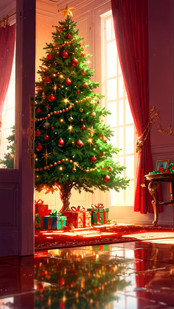 Christmas tree with presents in the living room. Christmas and New Year conceptの素材
