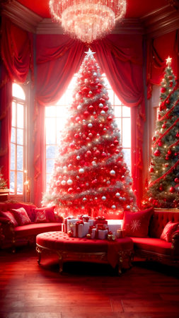 Luxury living room interior with a Christmas tree and presents.の素材