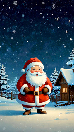 Santa Claus in the village at night. Illustration for your designの素材
