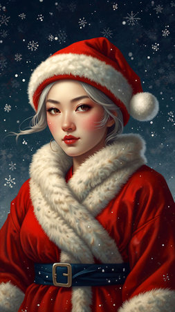 Beautiful young woman in Santa Claus clothes. Christmas theme. 3D illustration.の素材