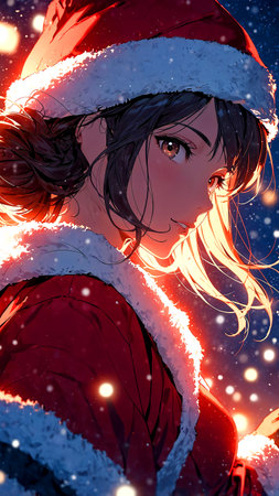 Portrait of a beautiful girl in a Santa Claus costume. Christmas.の素材