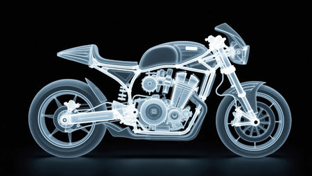 3D rendering of a classic chopper motorcycle isolated on black backgroundの素材