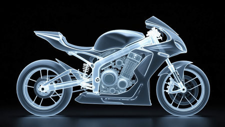 Motorcycle on a black background. 3D rendering. Neon light.の素材