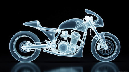 3d rendering of a chopper motorcycle on a black background.の素材