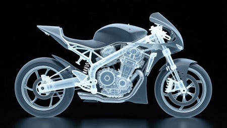 Motorcycle with engine on a black background. 3d rendering.の素材