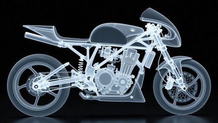3d rendering of a classic chopper motorcycle on a black backgroundの素材