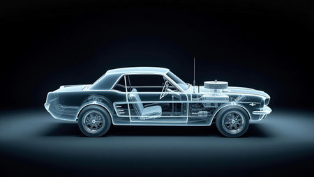 Vintage car. 3d render on black background with shadow.の素材