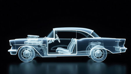 Model of a retro car on a black background. 3d renderingの素材