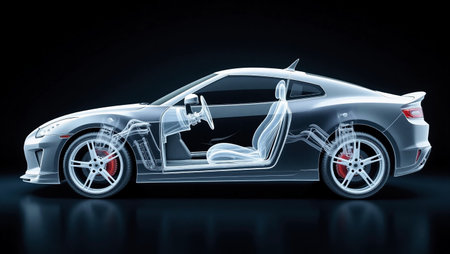 3D rendering of a brand-less generic concept car in studio environmentの素材