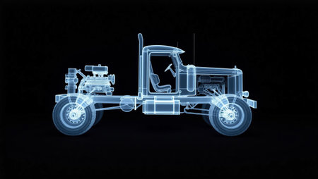 Tractor x-ray blue transparent on the black background. 3dの素材