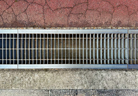 Drainage hatch in the city street. View from above.の写真素材