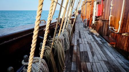 Classic Vintage Sail Ship Deck with Ocean View
