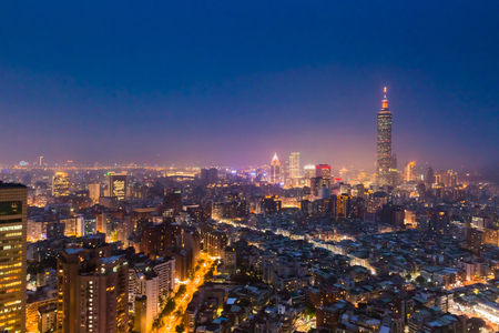 Aerial view of Taipei city at nightの写真素材